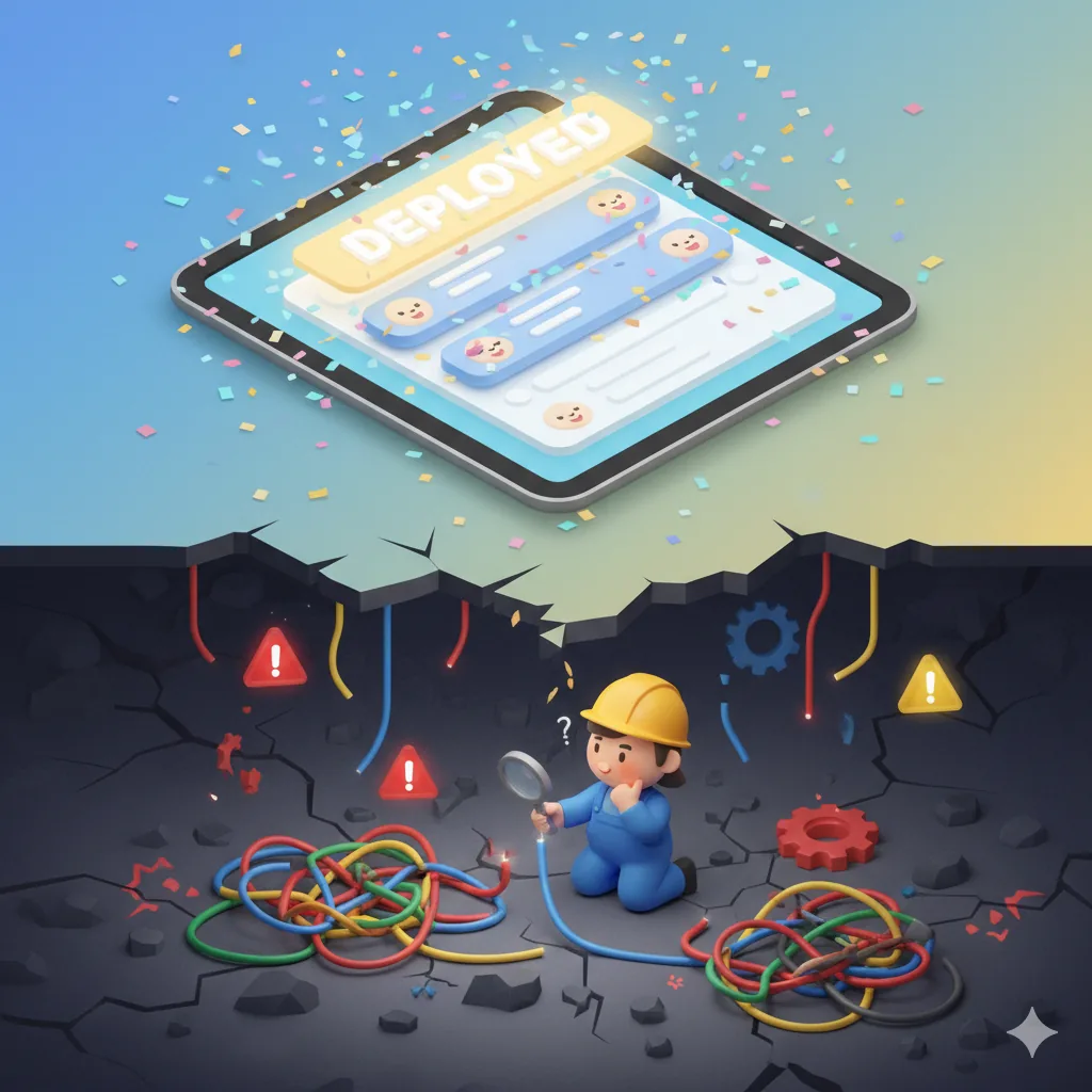 A confused builder surrounded by tools